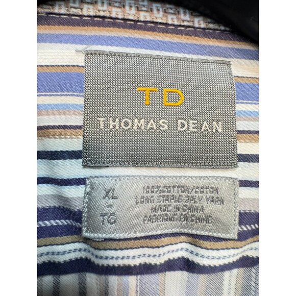 Thomas Dean Mens Long-Sleeve Button-Up Shirt Size XL Multicolor Striped - Picture 2 of 10